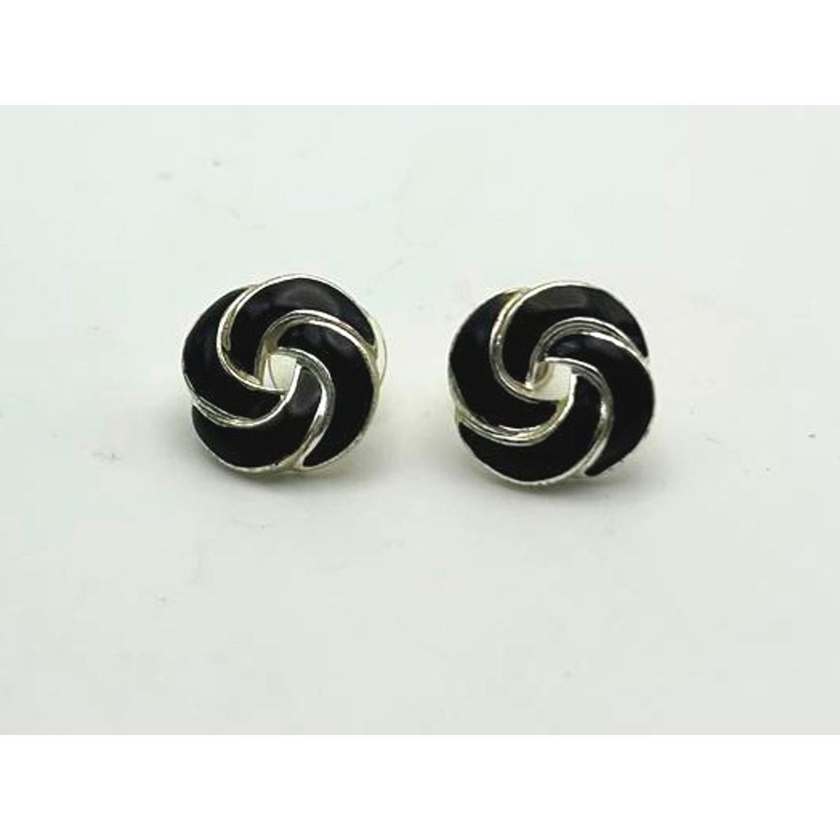 Vintage Stud Earrings Black & Silver Swirl Statement 80s 90s Statement Jewelry